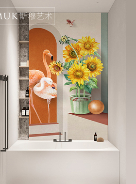 侘寂风自粘装饰画卫生间厕所马桶背景装饰贴纸浴室防水挂画免打孔