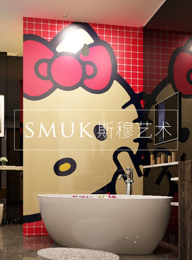 个性创意粉色卫生间厕所马桶背景浴室瓷砖墙贴自粘画防水卡通定制