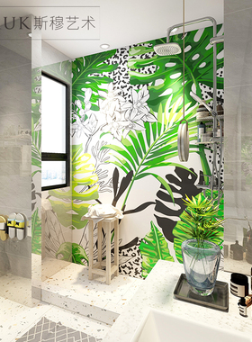 改造浴室厕所马桶背景卫生间装饰墙贴纸防水自粘贴挂画定制植物花