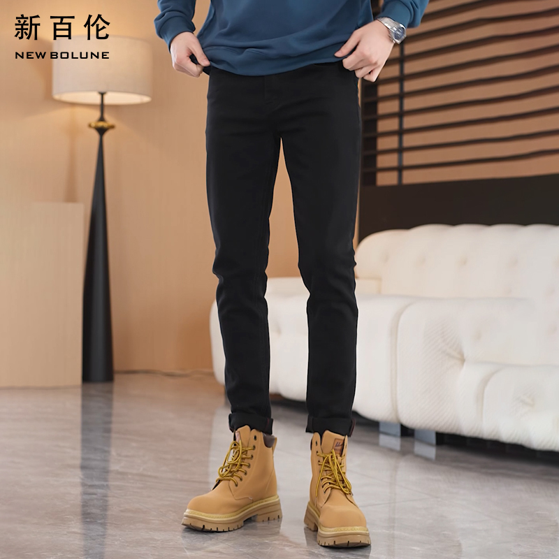 新百伦黑色牛仔裤2025夏季新款轻奢修身直筒休闲百搭男款长裤潮流