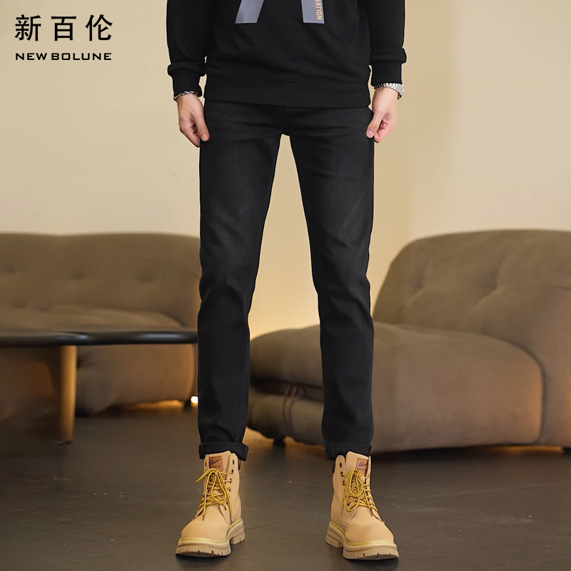 新百伦黑色男士牛仔裤2025新款夏季轻奢修身直筒百搭潮流男款长裤