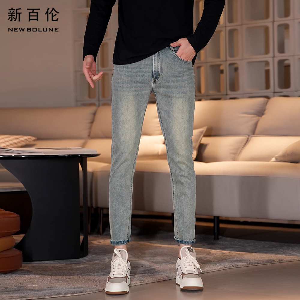 新百伦夏季九分牛仔裤男浅复古2025新款轻奢修身百搭直筒男款长裤