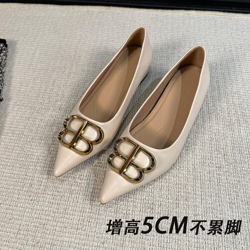 法式轻熟尖头搭扣内增高5CM单鞋