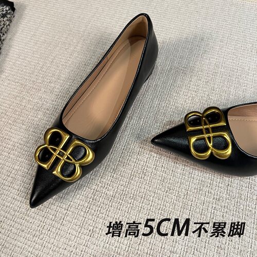 法式金属扣尖头浅口内增高5CM单