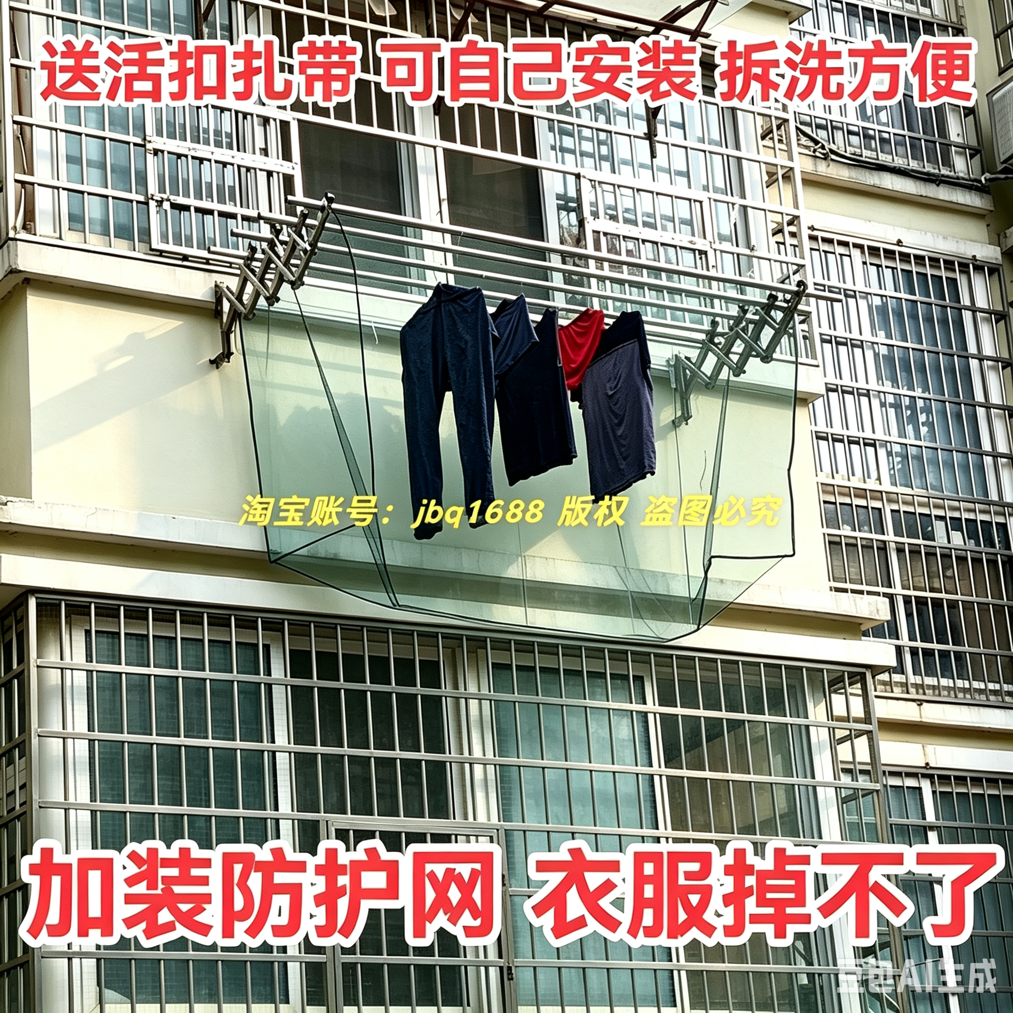长方形晒衣防掉网兜网箱高层晾衣服防护网安全网防风小孔灰色黑色
