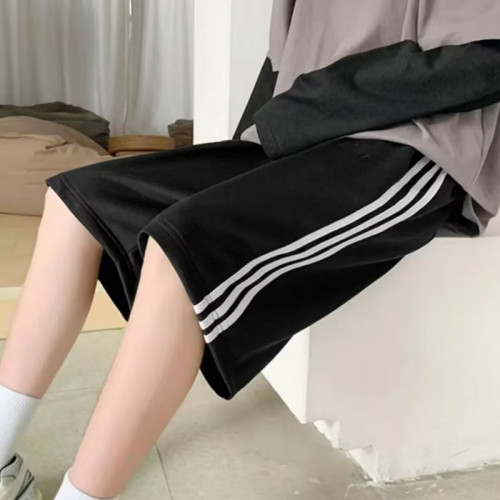 夏季休闲运动短裤男女潮牌三条杠裤衩青少年班服宽松沙滩五分裤潮