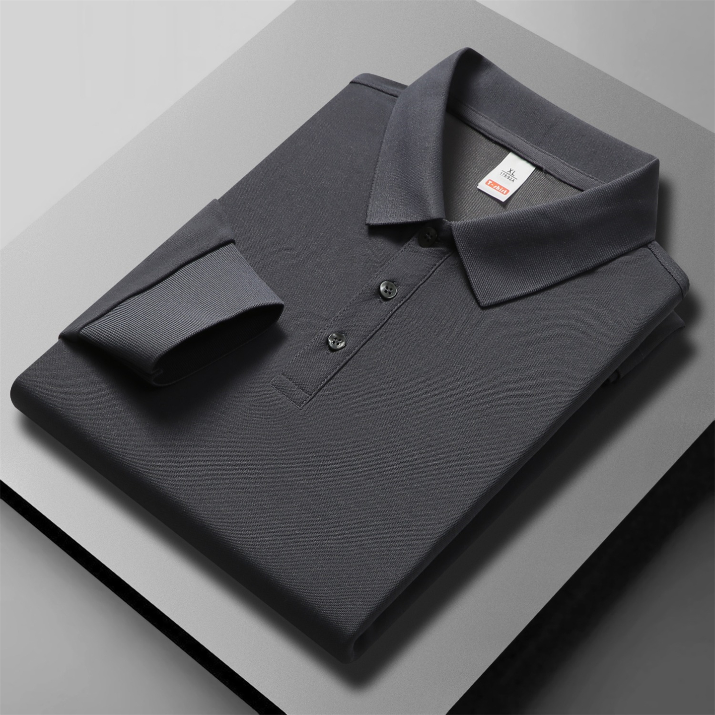 300G重磅深灰色长袖T恤POLO衫