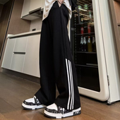 男女春夏季 美式 高街宽松直筒条纹裤 280G三条杠运动卫裤 子休闲长裤