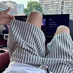 复古运动休闲裤 2025夏季 短裤 青少年五分沙滩裤 白色粗条纹针织夏季