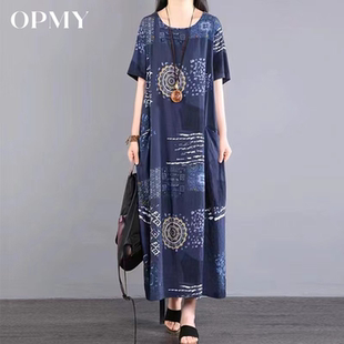 大碼 顯瘦文藝復(fù)古碎花裙子 新款 OPMY民族風(fēng)印花連衣裙女2025年夏季