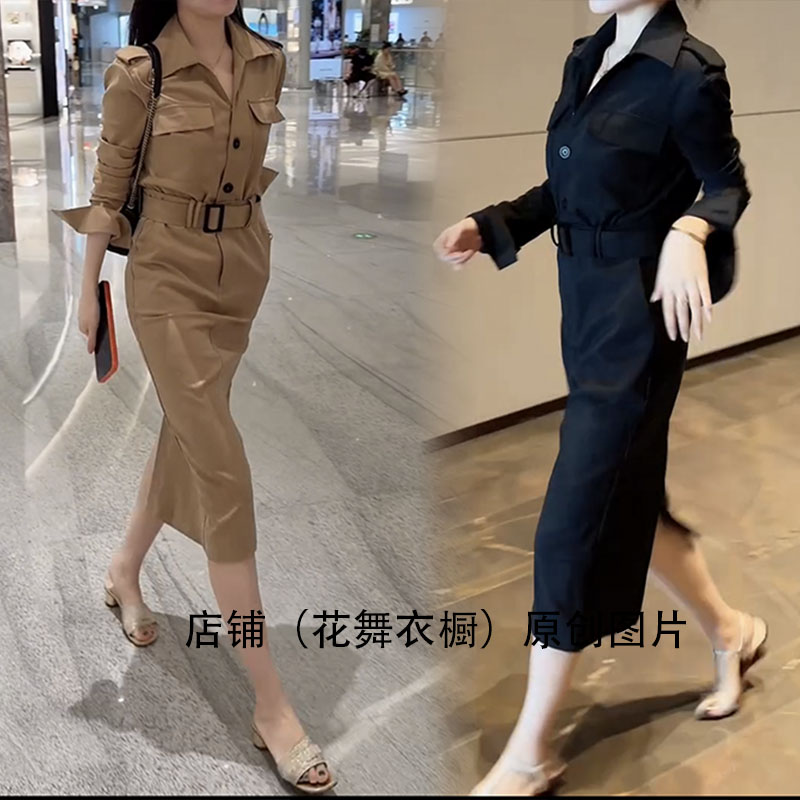 轻熟风收腰连衣裙女长袖翻领显瘦气质高级感女士穿搭气质名媛时尚