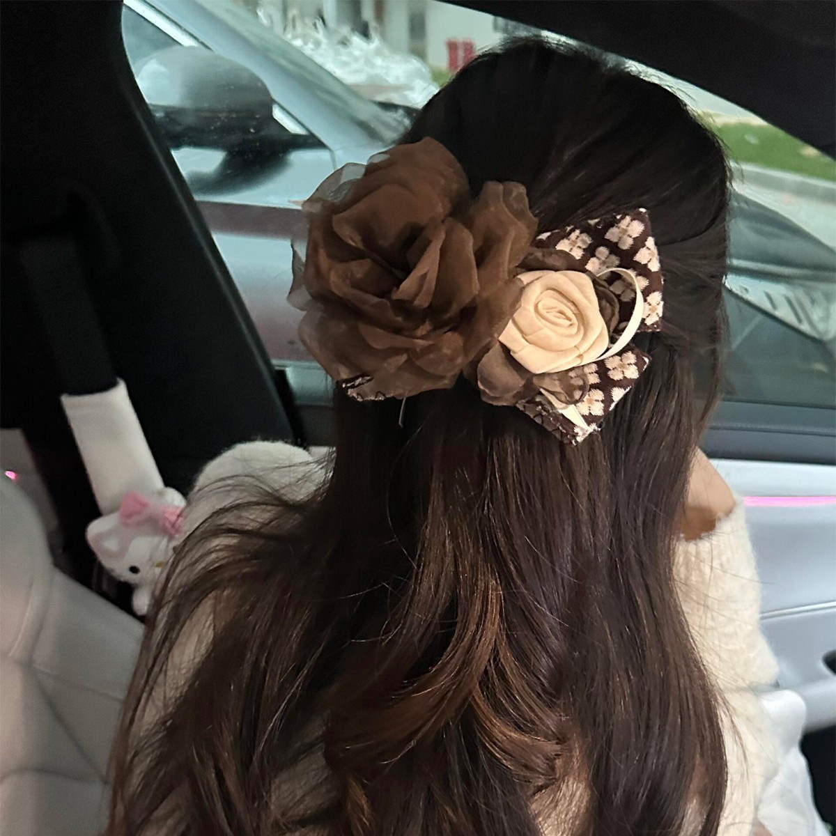 双面布艺玫瑰花朵香蕉夹女发饰半扎发抓夹马尾夹竖夹头饰新中式