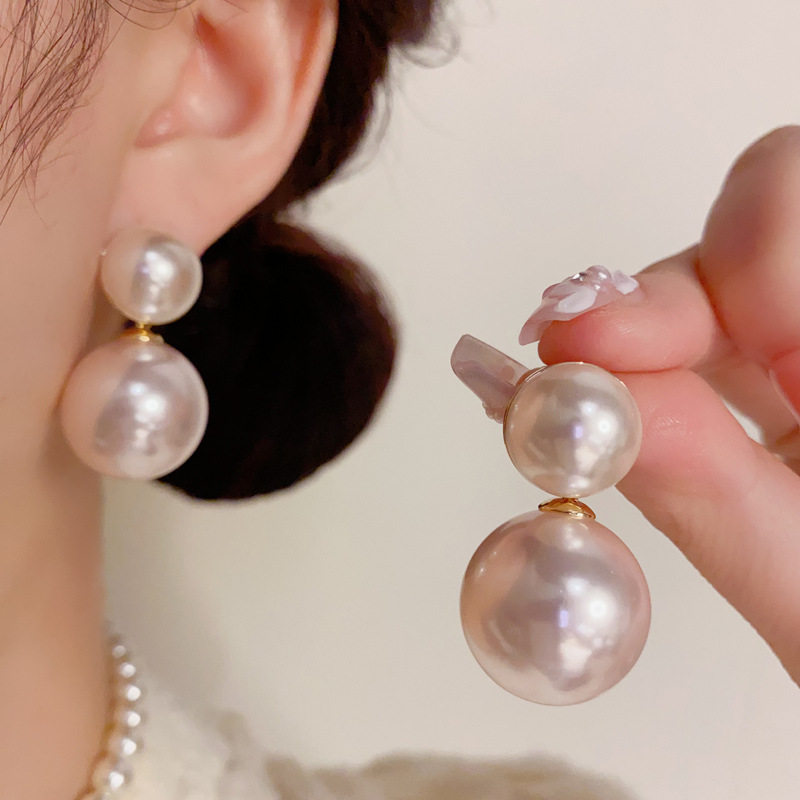 s925银针粉色大珍珠耳坠气质时尚简约耳环个性轻奢高级感耳饰耳钉
