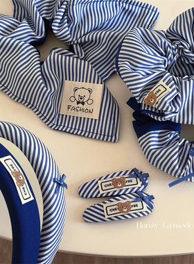 简约蓝色海军风蝴蝶结大肠发圈方巾发箍头箍皮筋发饰侧边刘海夹子