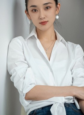 Vale*tino同源立体剪裁进口府绸抗皱白衬衫女泉腾腾半高领衬衣