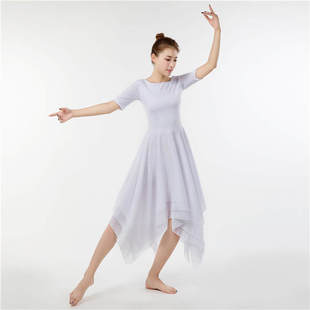 男女演出服成人白色连衣裙青春现代舞蹈服芭蕾舞表演裙飘逸舞台装