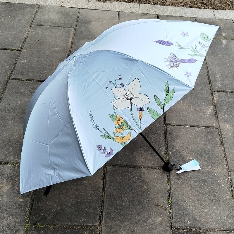 天堂伞2026新款手绘花卉三折伞文艺清新防晒防紫外线黑胶遮阳伞女
