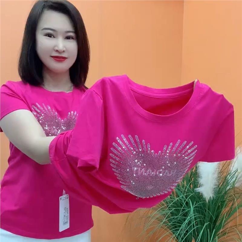 夏季新款重工圆领烫钻短袖体恤