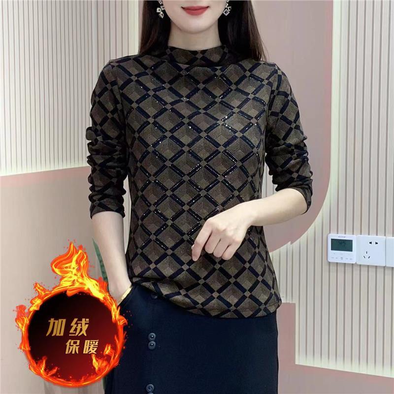 半高领加绒长袖T恤女保暖小衫