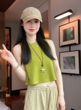 美式辣妹宽松露脐吊带背心夏季