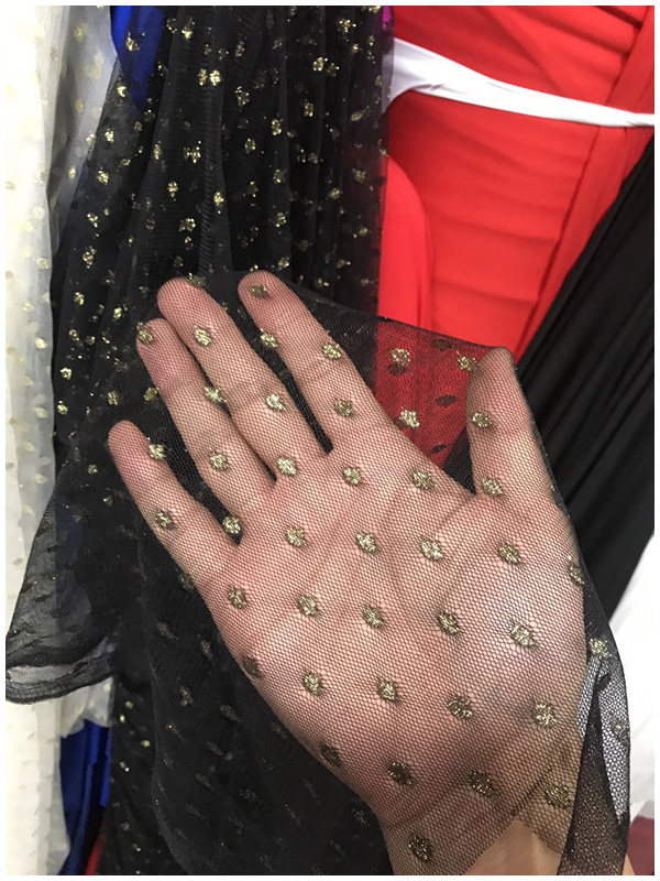 包邮弹力黑底织金丝网布料薄透锦纶网眼网纱裙面料