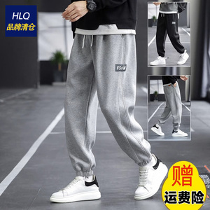 品牌春秋款休闲裤纯棉2023新款宽松运动裤束脚卫裤男士长裤裤子潮