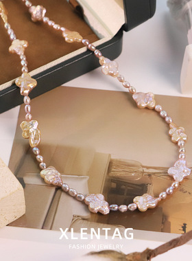 原创设计紫色巴洛克花朵珍珠项链脖颈链高级感小众百搭锁骨链