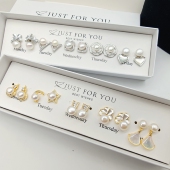 周一到周五礼盒装 天然淡水珍珠耳饰双生花耳钉小众设计感高级花朵