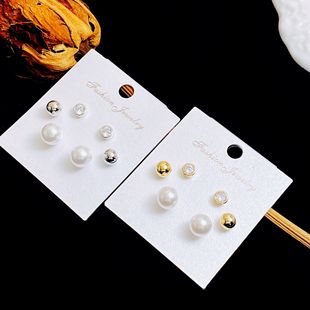 卡娜米娜 时尚锆石珍珠小球三对装耳钉 s925银针极简百搭通勤耳环
