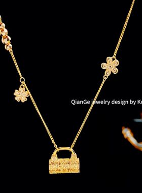 卡娜米娜 气质繁花流苏锁包包吊坠项链女 时尚小众轻奢百搭锁骨链
