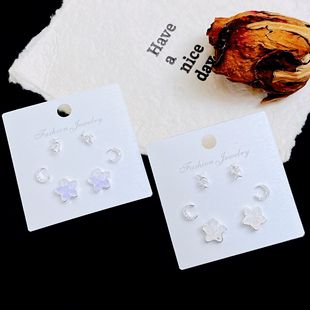 卡娜米娜 微镶锆石水晶星月三对装耳钉女 s925银针森系小清新耳饰