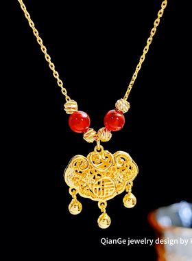 卡娜米娜 国潮气质红色玛瑙平安锁项链女 时尚新中式设计感锁骨链