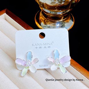 卡娜米娜 春款彩色滴釉镶钻花朵耳钉 s925银针森系小清新气质耳环