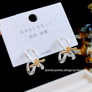 拉丝撞色打结C形耳环女 时尚 s925银针小众ins耳饰 个性 柏莎丽雅