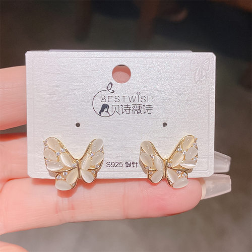 【高品质】新设计蝴蝶结A级猫锆石蝴蝶耳钉 女高级感轻奢气质耳环