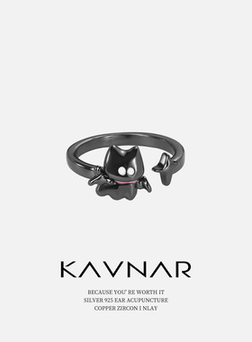 暗黑哥特少女风恶魔小猫可调节开口指环戒指女小众高级轻奢食指戒