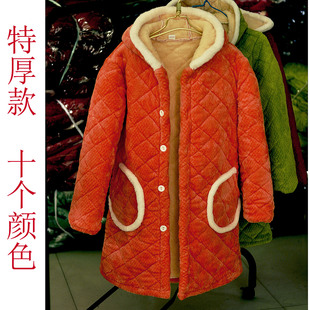 冬季新款时尚洋气女棉服三层加绒加厚外穿百搭中长款罩衣家务睡衣