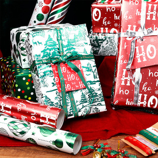 圣诞包装纸超大张复古红绿礼品盒打包纸平安夜装饰材料礼物包装纸