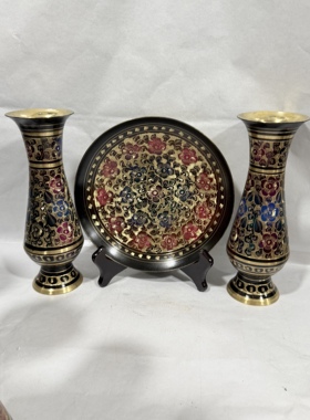 七彩花瓶巴基斯坦工艺品铜器铜雕客厅餐厅装饰玄关博古架摆件