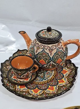 乌兹别克斯坦进口陶瓷手工绘画茶具咖啡杯咖啡壶奶茶壶礼物