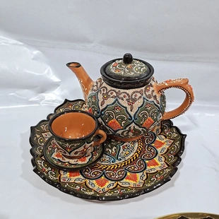 乌兹别克斯坦进口陶瓷手工绘画茶具咖啡杯咖啡壶奶茶壶礼物