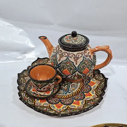 乌兹别克斯坦进口陶瓷手工绘画茶具咖啡杯咖啡壶奶茶壶礼物