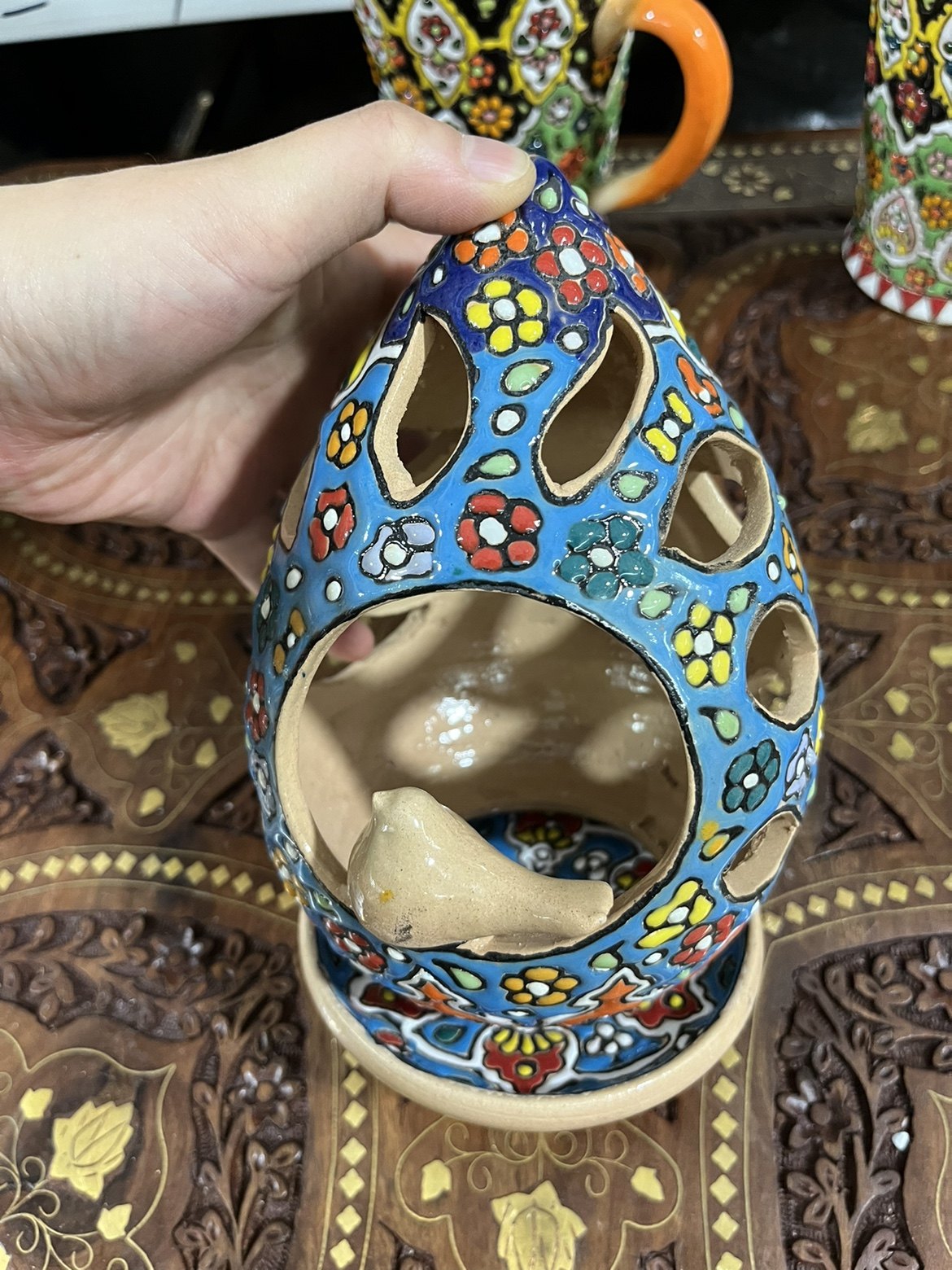 伊朗陶瓷手工绘画上釉香炉插香板花色不同随机