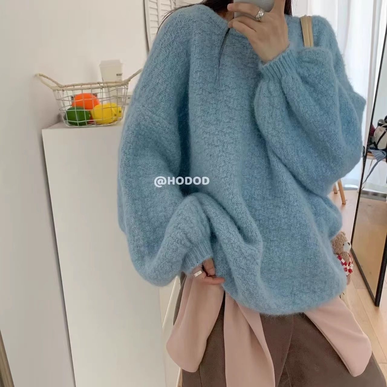 纯色松弛感灯笼袖软糯时尚套头毛衣女2025秋冬宽松显瘦针织衫上衣