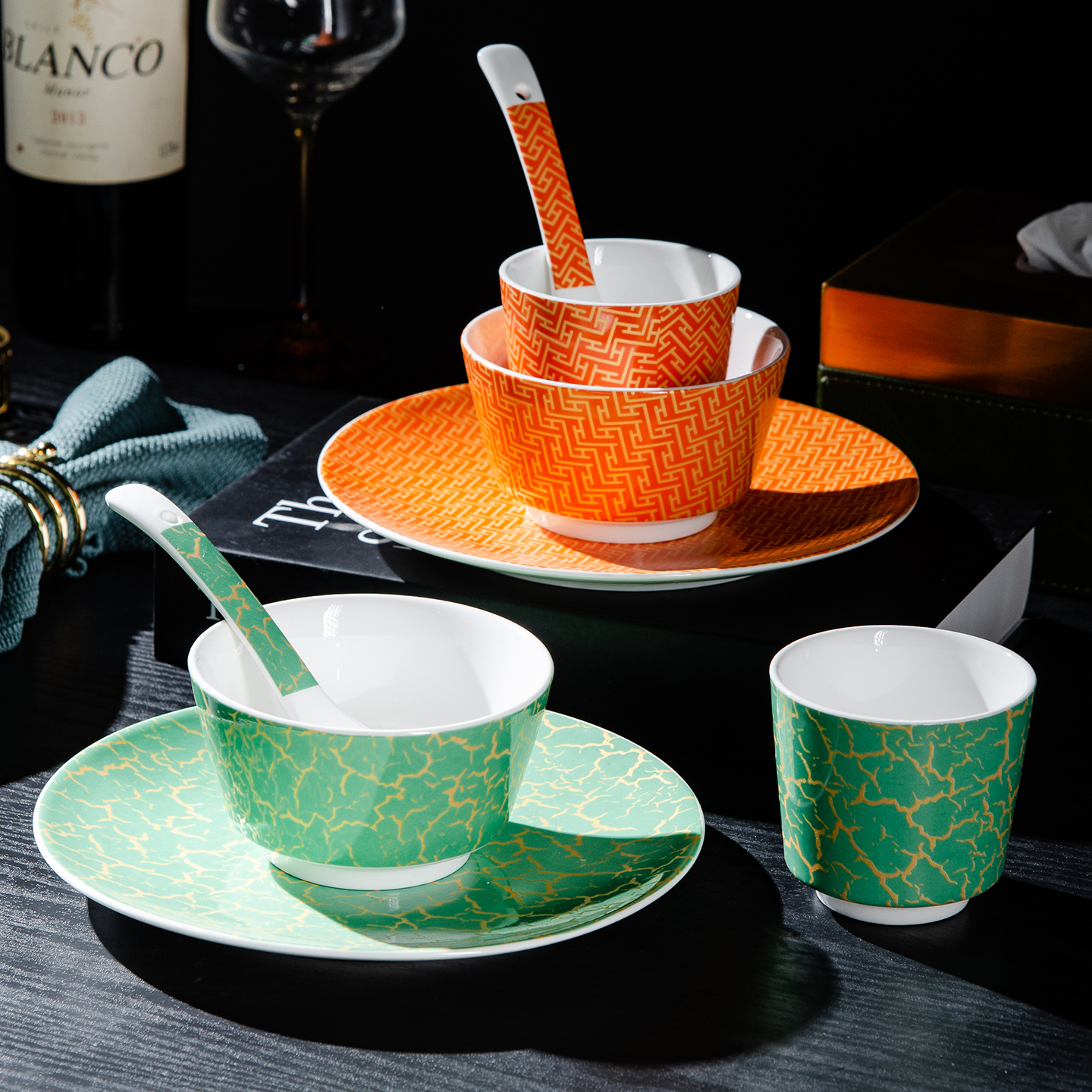 新中式意境餐厅陶瓷摆台餐具四件套装酒店饭店会所火锅店骨碟碗盘