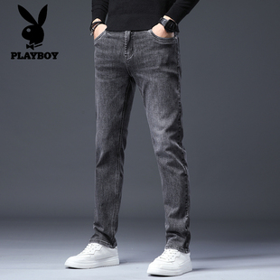 新款 秋冬季 弹力修身 直筒长裤 子 花花公子牛仔裤 潮牌高端加绒裤 男士
