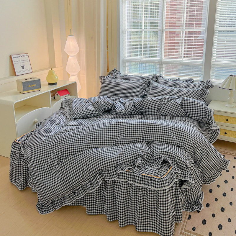 网红加厚纯棉韩版公主风床裙四件套1.8m床笠双人全棉被套床罩床套