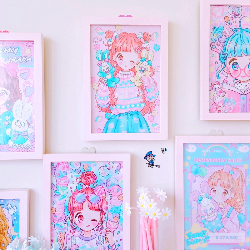 软妹少女心木质房间装饰壁画日韩桌面摆台画