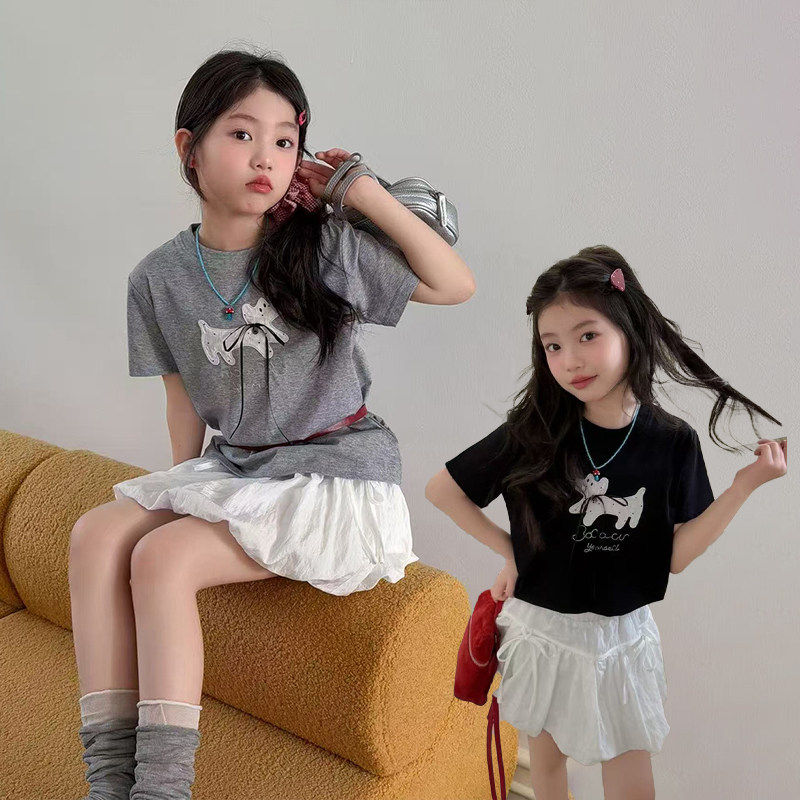 波拉韩女孩短袖T恤2026洋气女童春夏甜美半袖中大童百搭卡通上衣