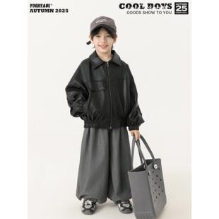 幼悠童装男童潮酷港风皮衣外套秋季2025新款保暖耐脏休闲儿童秋装